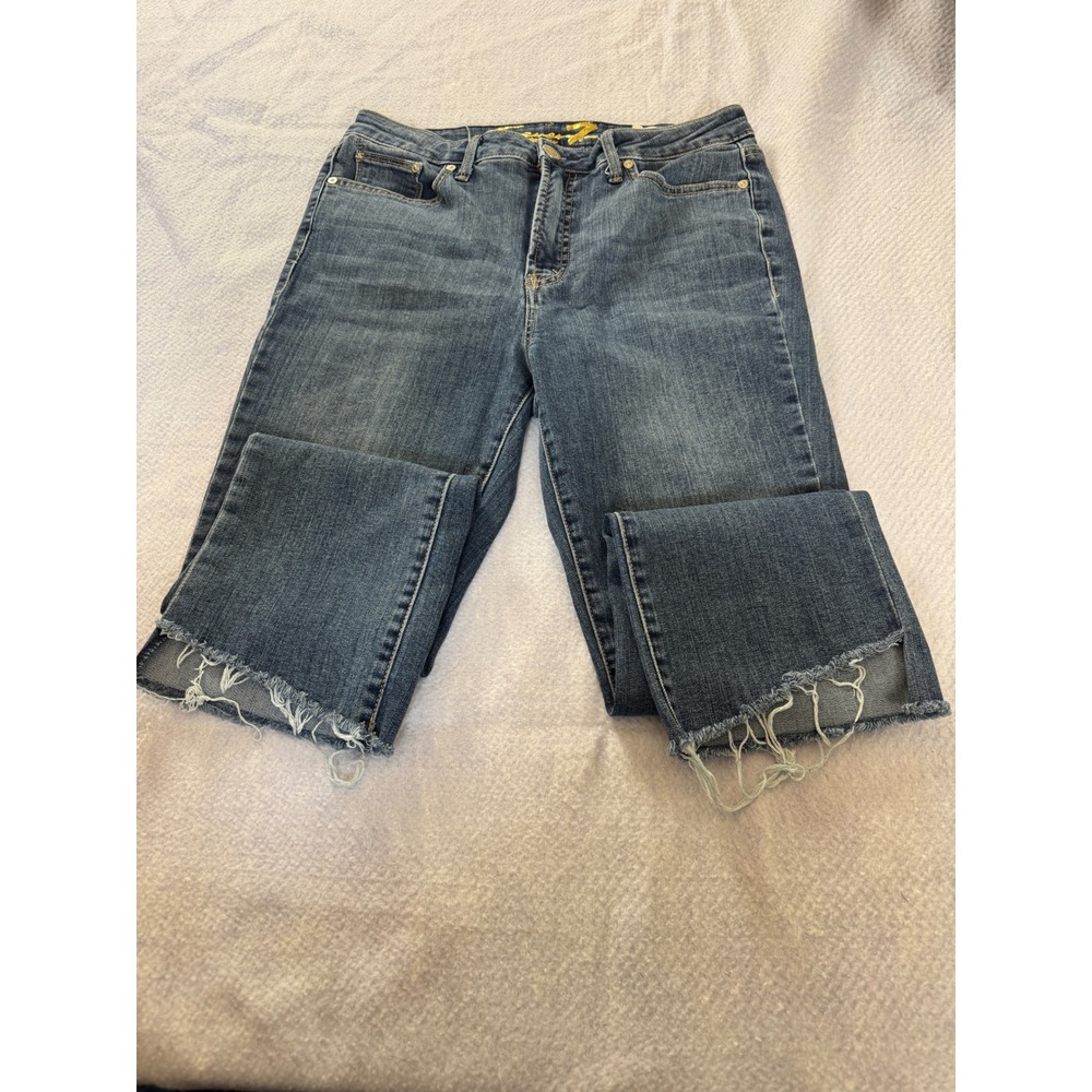 Seven7 Womens High Rise Straight Leg Raw Step Hem Jeans Medium Wash Blue Size 8
